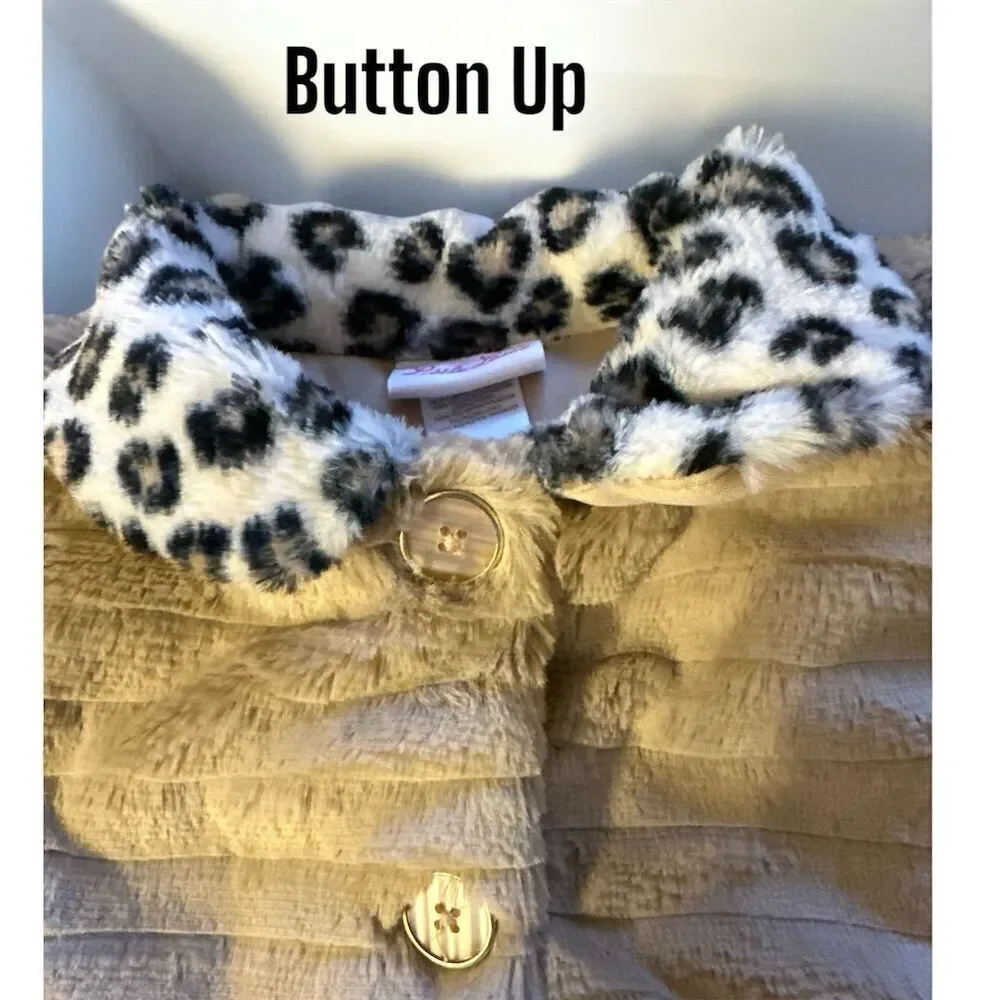 Little Lass Girls Toddler Leopard Collar Tan Faux Fur Soft Button Down Coat